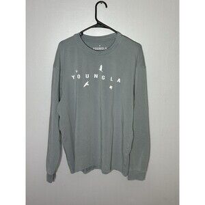 YoungLa Long Sleeve Shirt Mens Size M Gray Oversized Bird Logo Graphic Chest